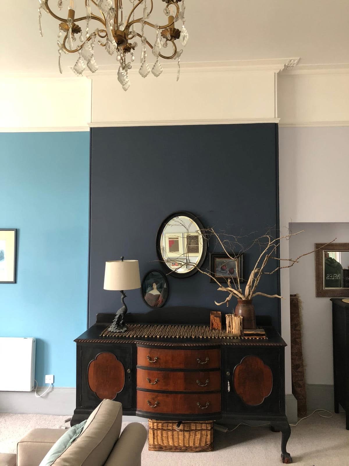Navy feature wall, before decorating