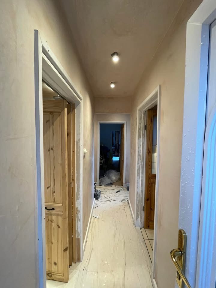 Hallway in sage green, before decorating